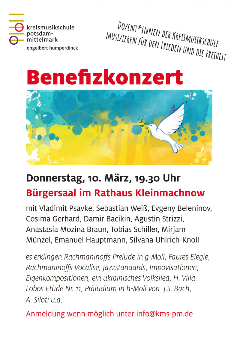 Donnerstag: Spendenkonzert für die Ukraine, Kleinmachnow